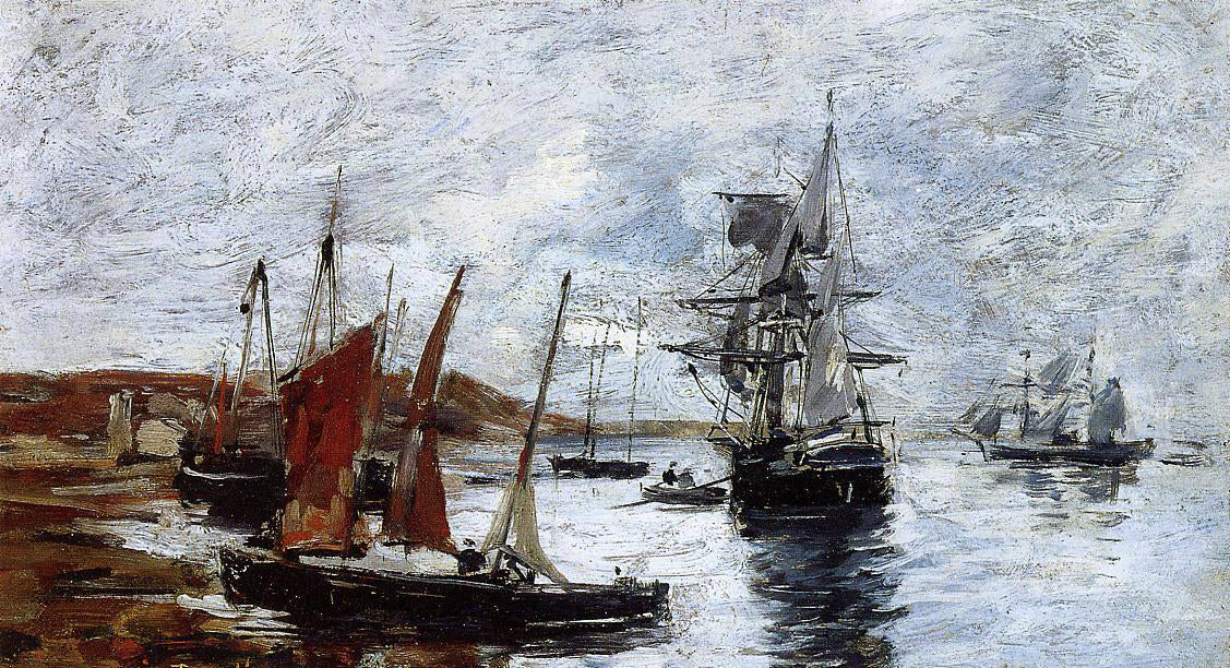 Eugene-Louis Boudin Camaret, Boats on the Shore - Hand Painted Oil Painting