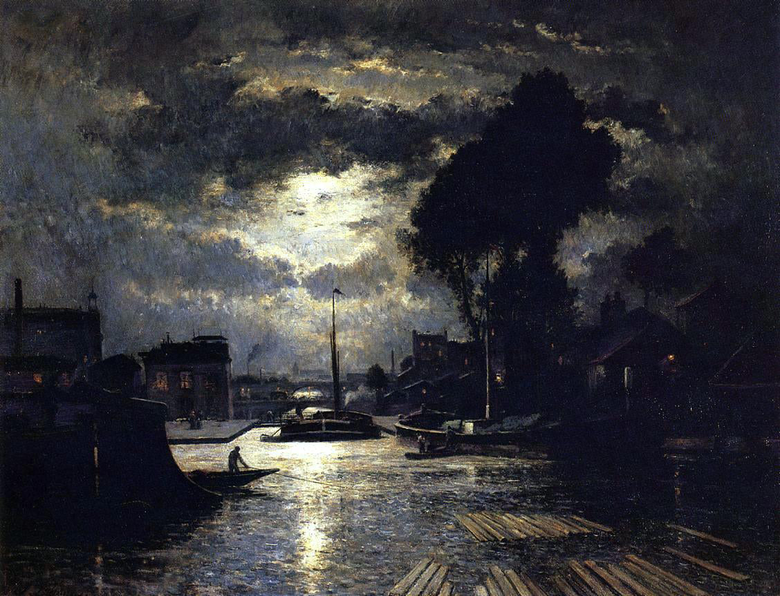 Stanislas Lepine Canal in Saint-Denis - Effect of Moonlight - Hand Painted Oil Painting