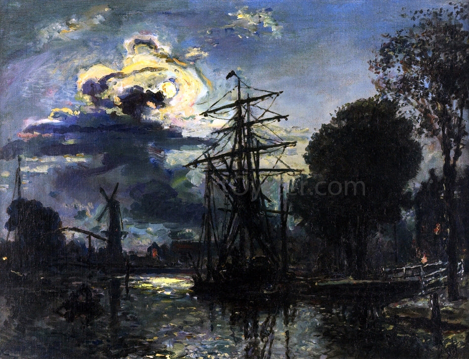 Johan Barthold Jongkind Canal in the Moonlight - Hand Painted Oil Painting