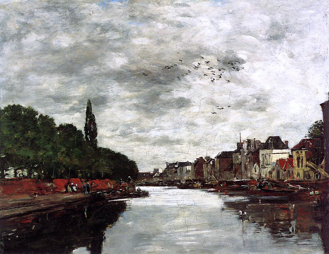 Eugene-Louis Boudin Canal near Brussels - Hand Painted Oil Painting