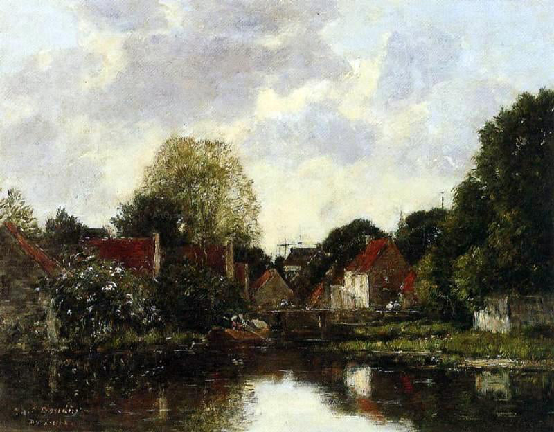 Eugene-Louis Boudin Canel near Dordrecht - Hand Painted Oil Painting