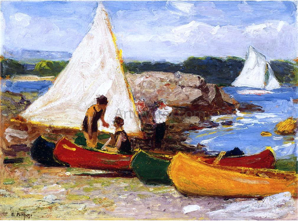 Edward Potthast Canoes and Sailboats - Hand Painted Oil Painting