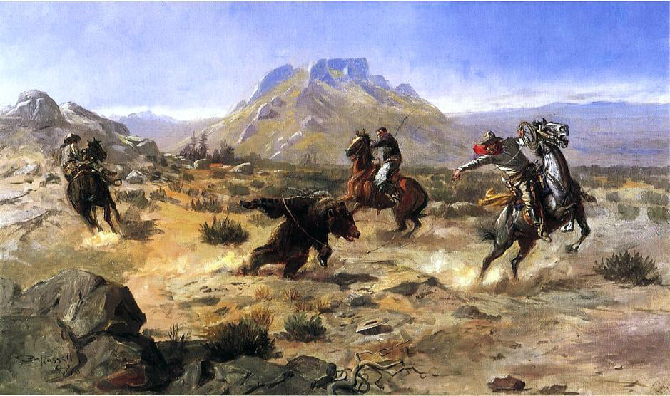 Charles Marion Russell Capturing the Grizzly - Hand Painted Oil Painting