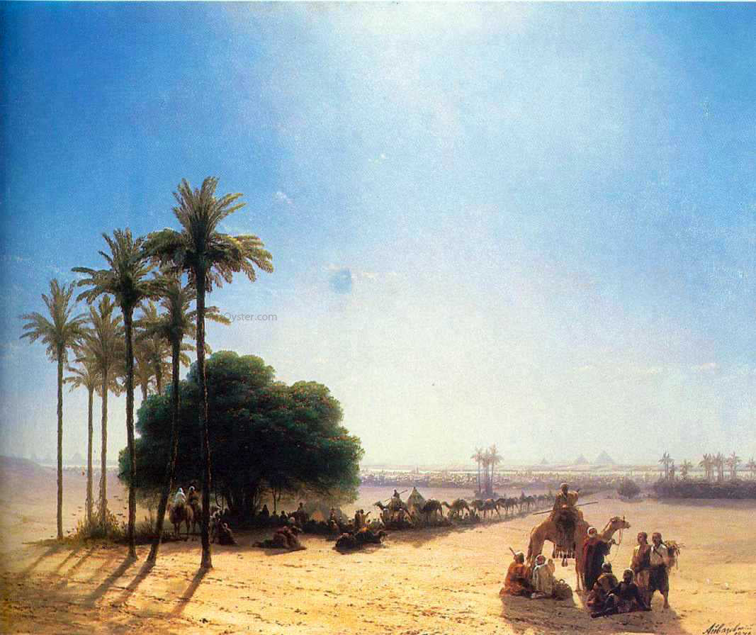  Ivan Constantinovich Aivazovsky Caravan in Oasis, Egypt - Hand Painted Oil Painting