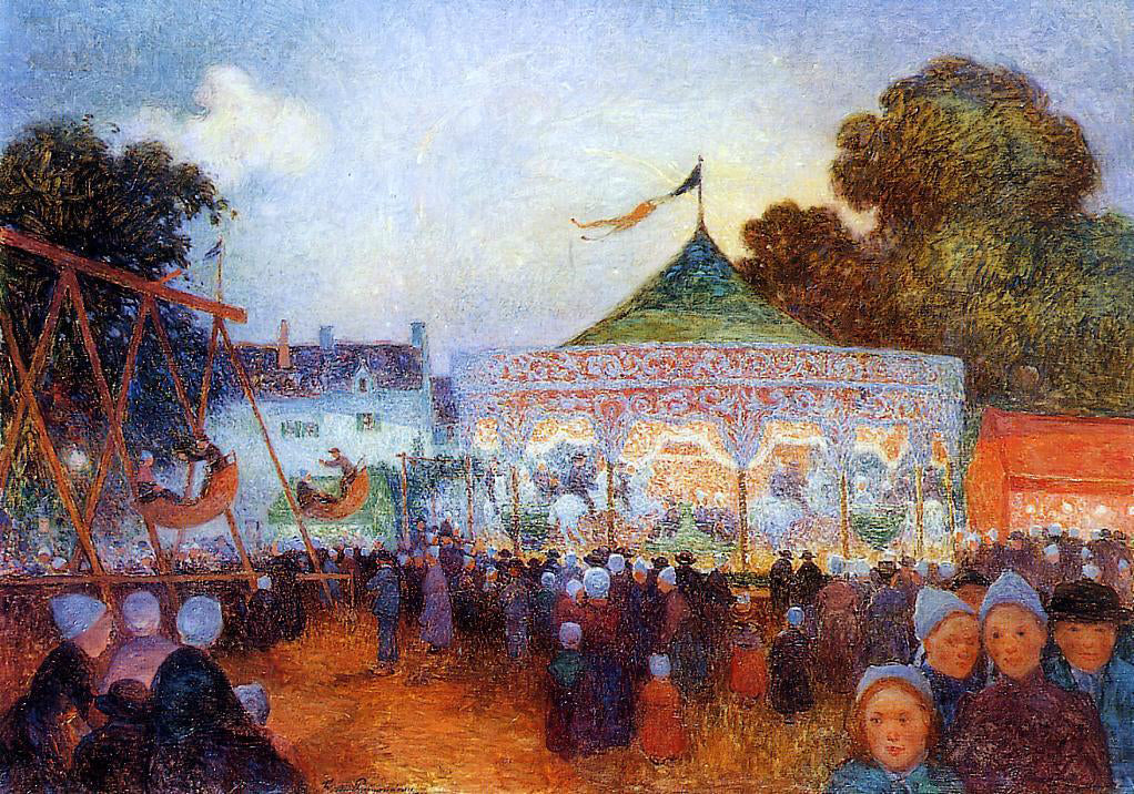 Ferdinand Du Puigaudeau Carousel at Night at the Fair - Hand Painted Oil Painting