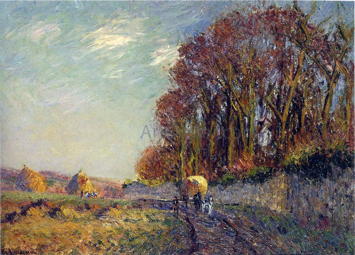 Gustave Loiseau Cart in an Autumn Landscape - Hand Painted Oil Painting