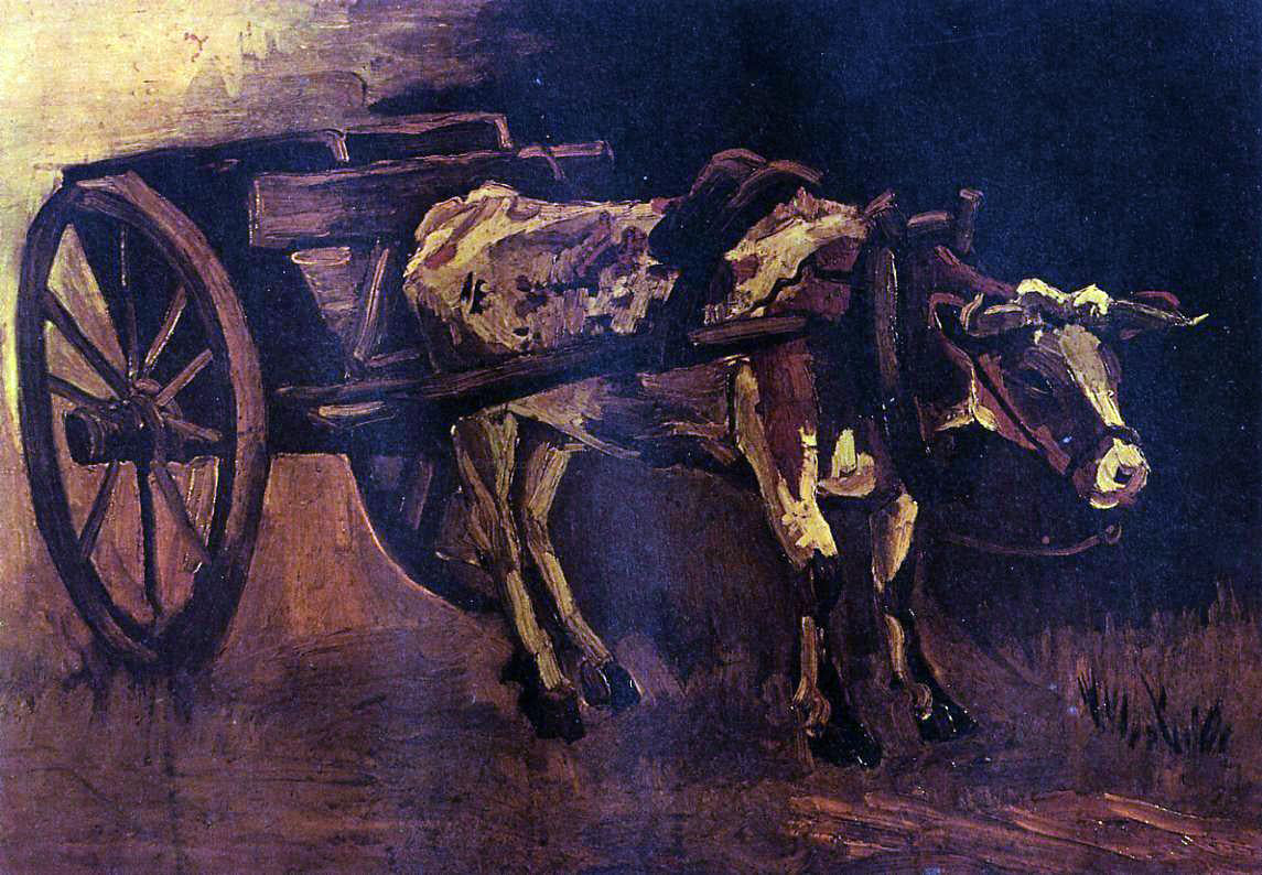 Vincent Van Gogh The Cart with Red and White Ox - Hand Painted Oil Painting