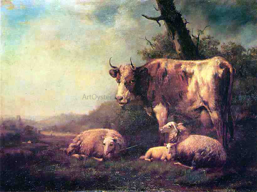 Eugene Verboeckhoven Cattle and Sheep in a Landscape - Hand Painted Oil Painting