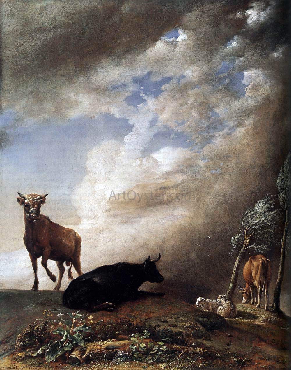 Paulus Potter Cattle and Sheep in a Stormy Landscape - Hand Painted Oil Painting