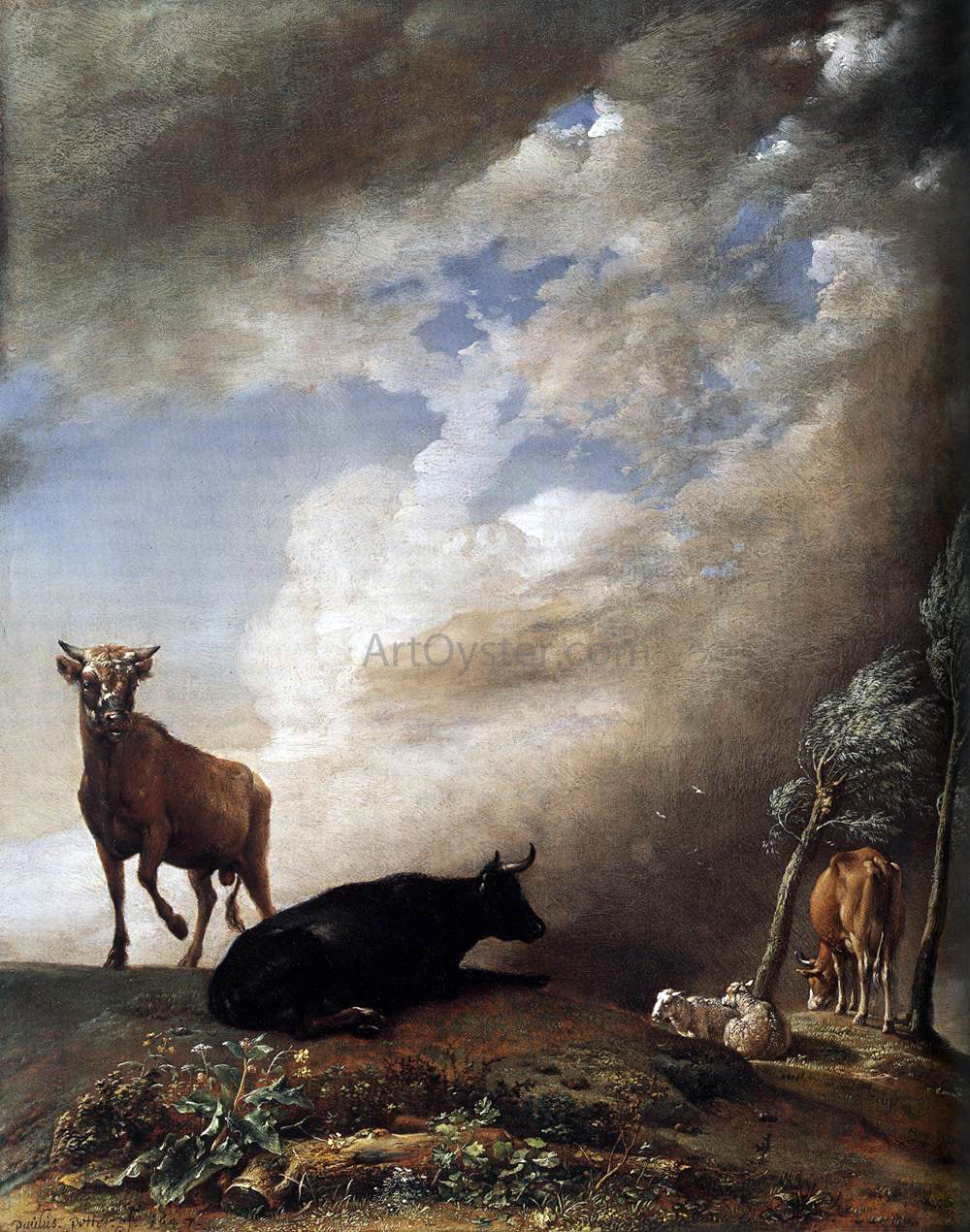  Paulus Potter Cattle and Sheep in a Stormy Landscape - Hand Painted Oil Painting