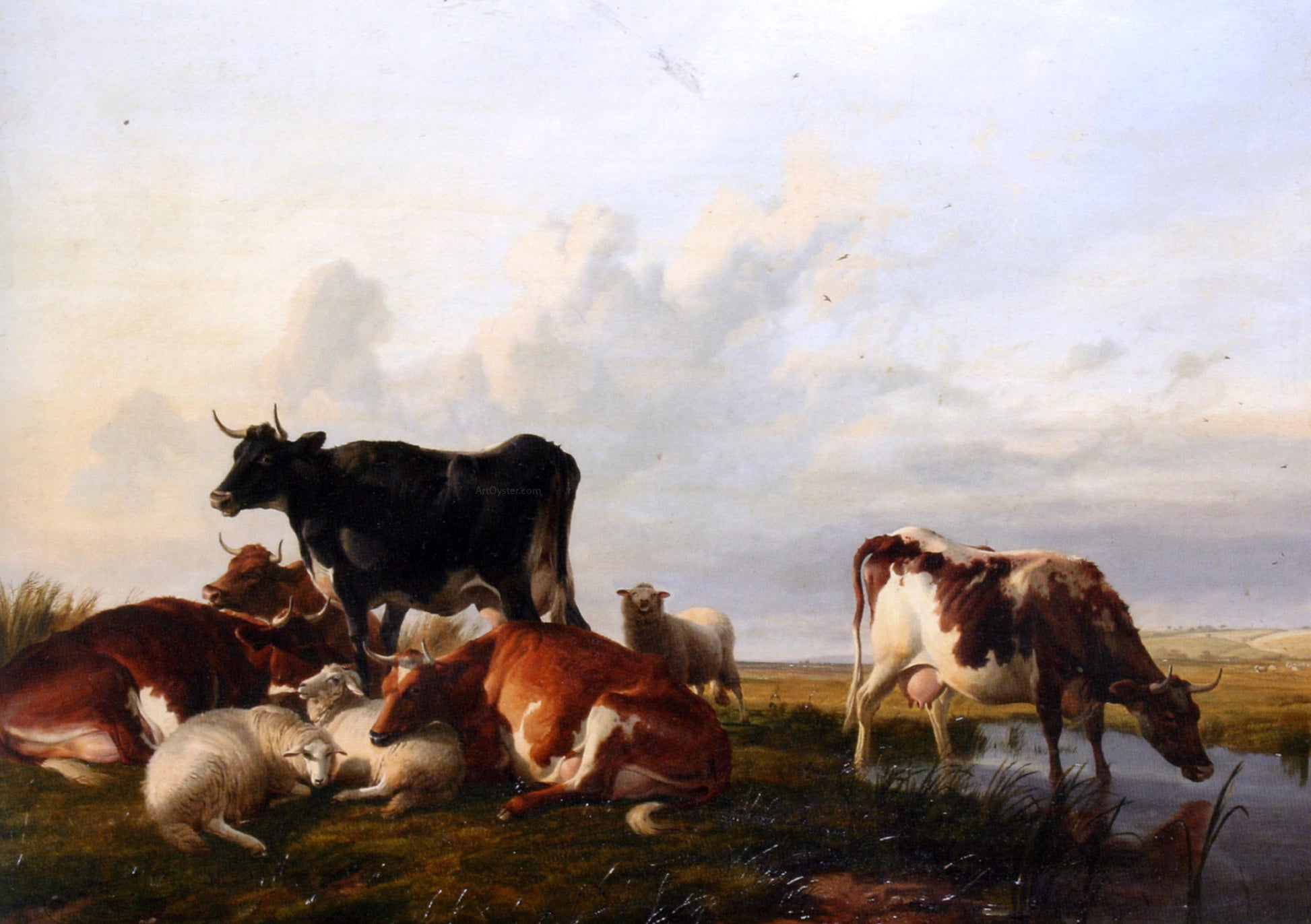  Thomas Sidney Cooper Cattle and Sheep Probably in Canterbury Meadows - Hand Painted Oil Painting