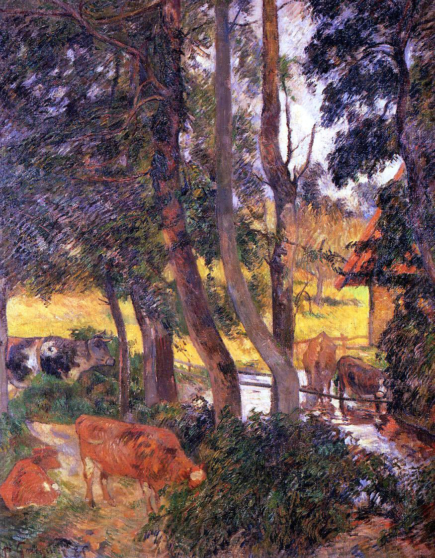 Paul Gauguin Cattle Drinking (also known as Edge of the Pond) - Hand Painted Oil Painting