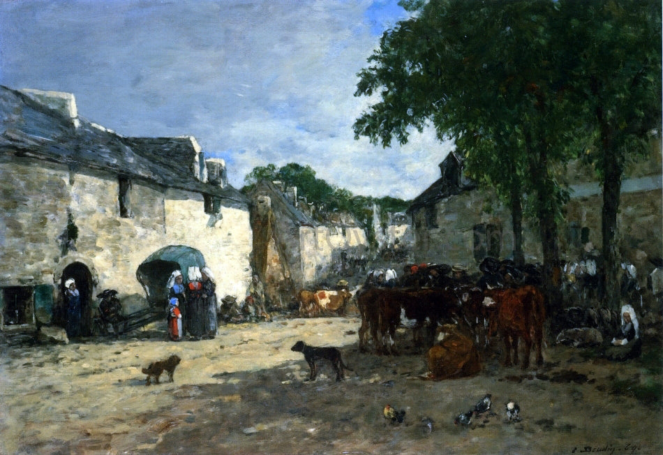 Eugene-Louis Boudin Cattle Market at Daoulas, Brittany - Hand Painted Oil Painting