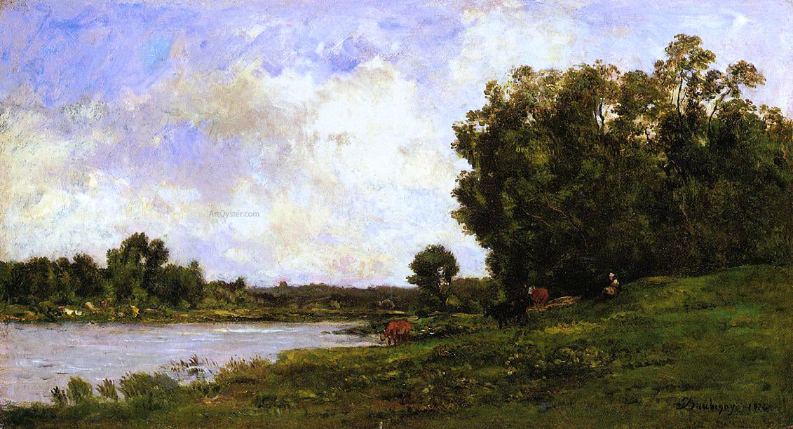  Charles Francois Daubigny Cattle on the Bank of the River - Hand Painted Oil Painting