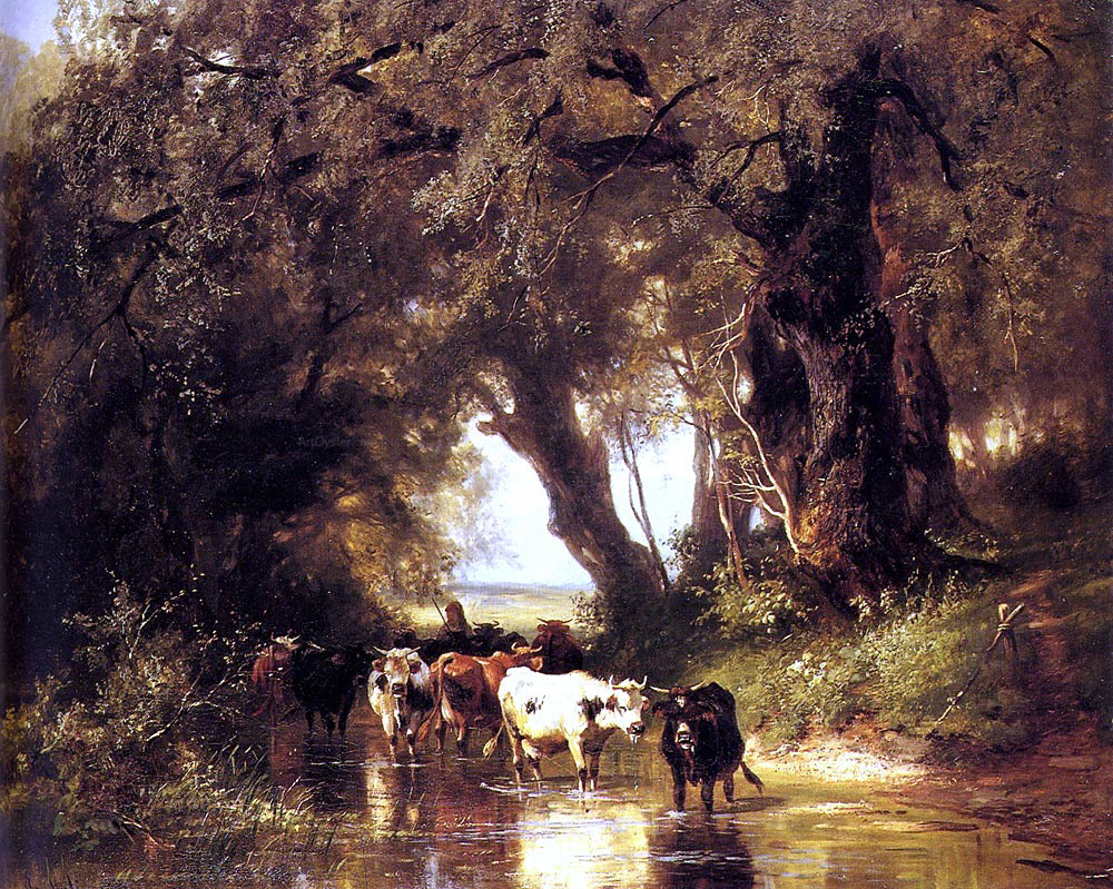 Christian Friedrich Mali Cattle Watering - Hand Painted Oil Painting