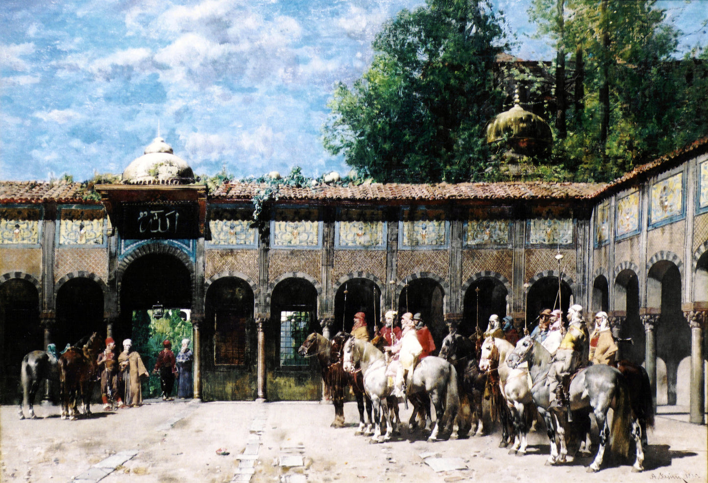Alberto Pasini Cavalieri Circassi Che Aspettano Il Loro Capo - Hand Painted Oil Painting