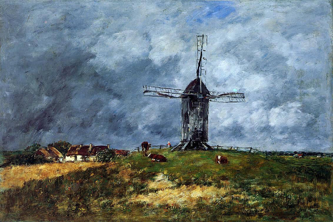 Eugene-Louis Boudin Cayeux, Windmill in the Countryside, Morning - Hand Painted Oil Painting