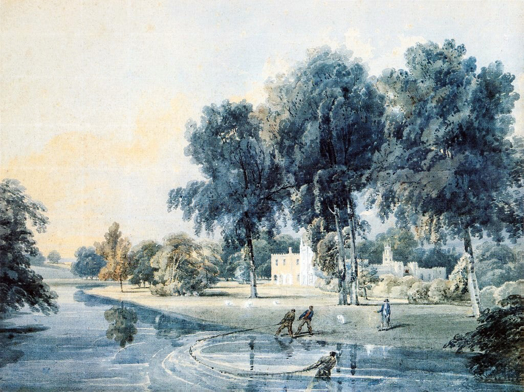 Thomas Girtin Chalfont House, Buckinghamshire, with Fishermen Netting the Broadwater - Hand Painted Oil Painting