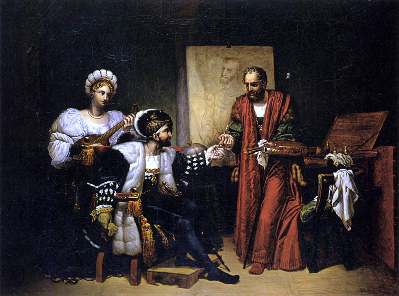  Pierre-Nolasque Bergeret Charles V Picking up Titian's Paintbrush - Hand Painted Oil Painting