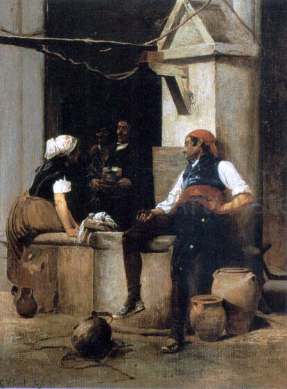 Jehan-Georges Vibert Chatting by the Fountain - Hand Painted Oil Painting