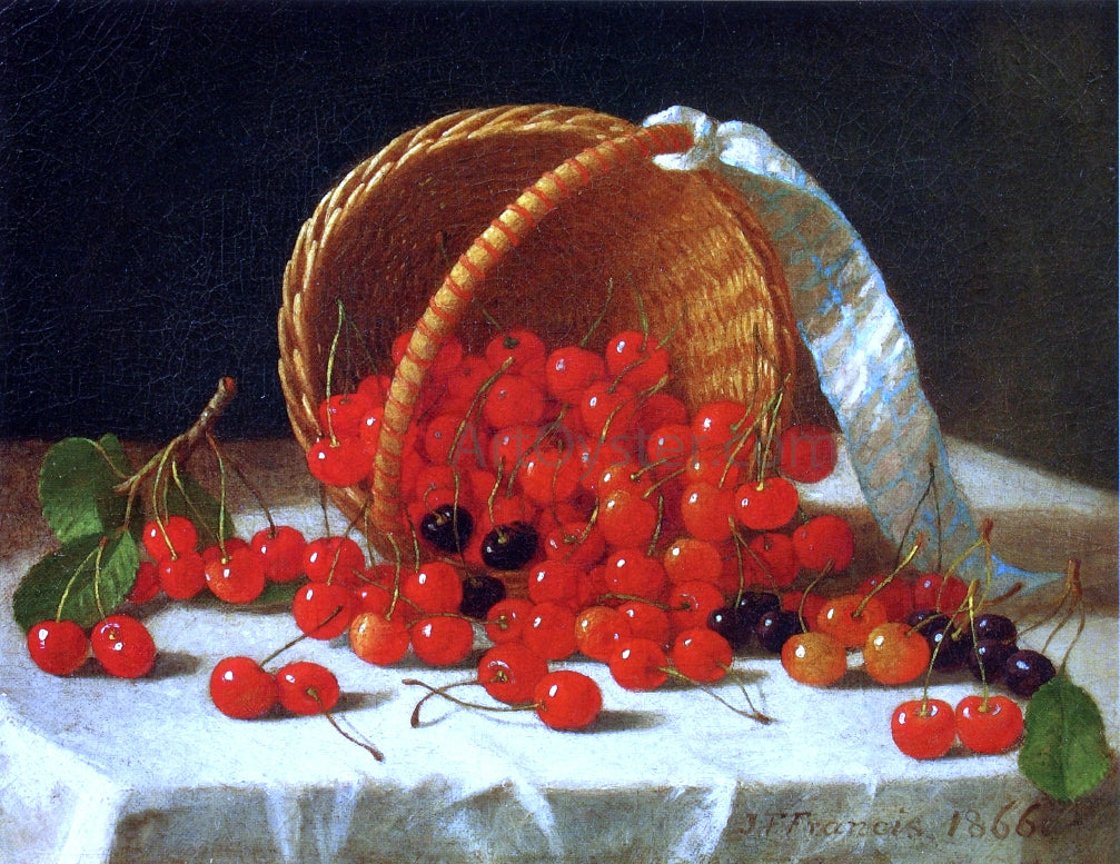 John F Francis Cherries Spilling from a Basket - Hand Painted Oil Painting