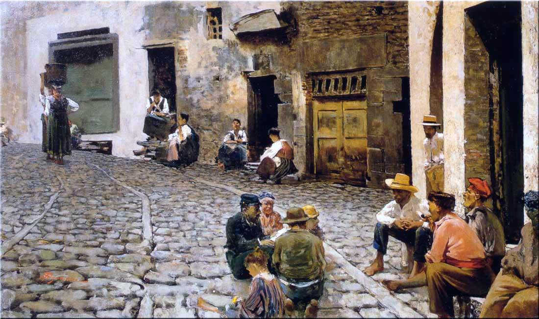 Telemaco Signorini Chiacchiere a Riomaggiore - Hand Painted Oil Painting