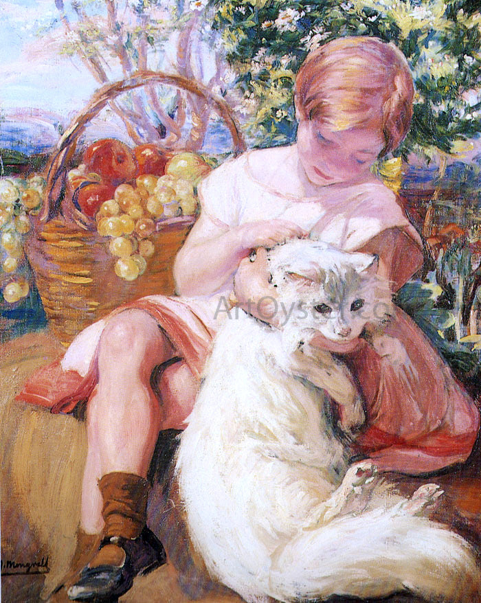 Mongrell Torrent Chica con Gato - Hand Painted Oil Painting