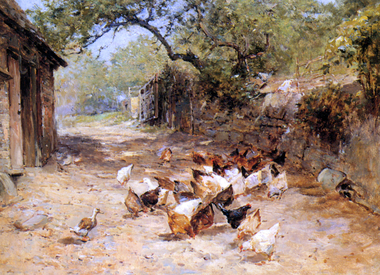 Ernst Walbourn Chickens in a Farmyard - Hand Painted Oil Painting