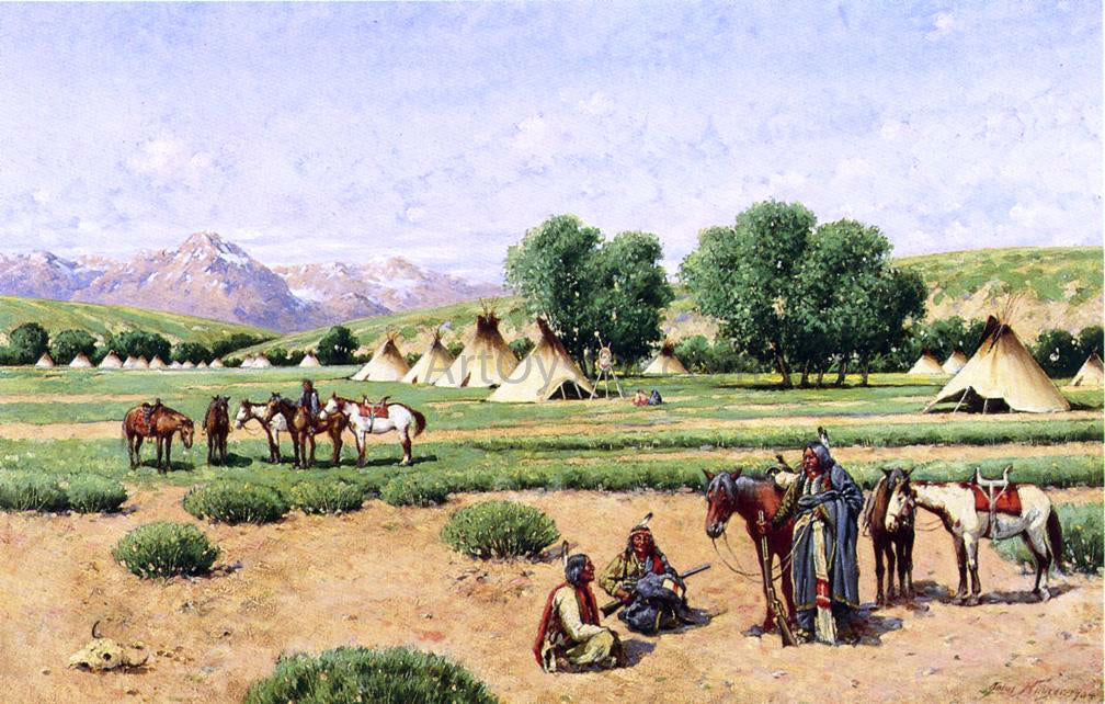 John Hauser Chief's Pow Wow - Hand Painted Oil Painting