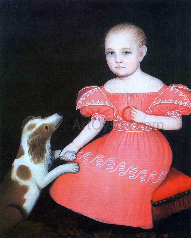 Ammi Phillips Child in Pink with Her Spaniel - Hand Painted Oil Painting