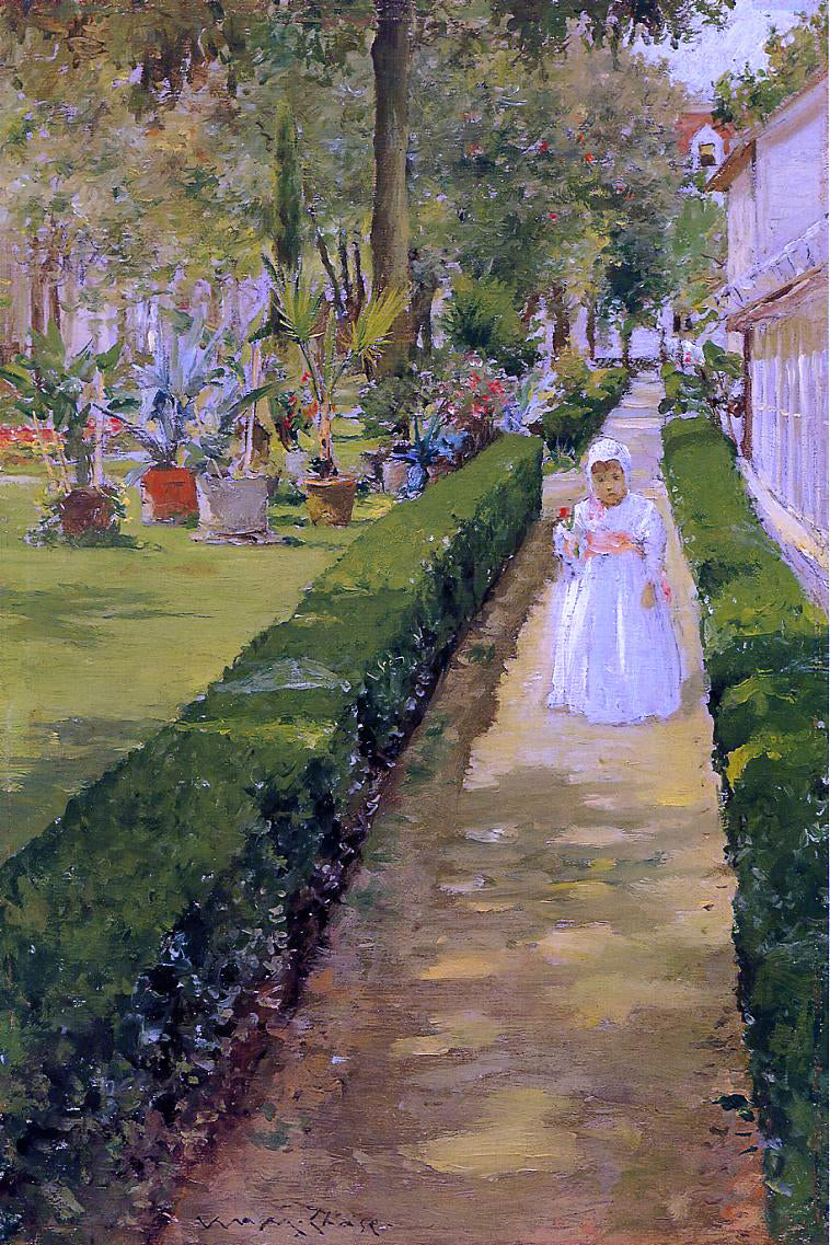 William Merritt Chase Child on a Garden Walk - Hand Painted Oil Painting