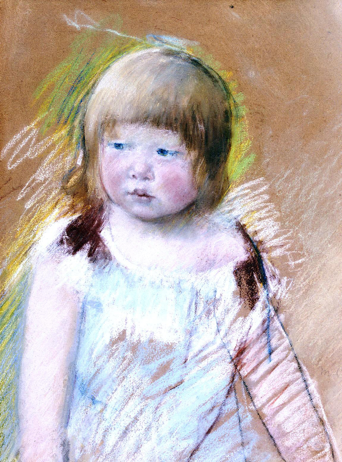 Mary Cassatt Child with Bangs in a Blue Dress - Hand Painted Oil Painting