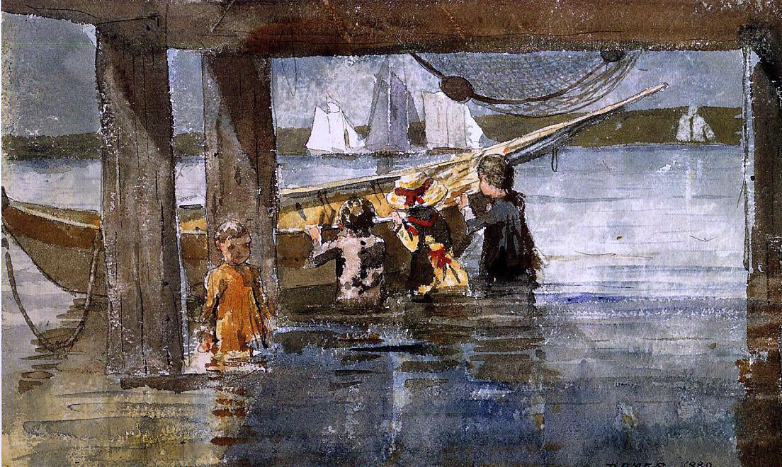 Winslow Homer Childred Playing under a Gloucester Wharf - Hand Painted Oil Painting