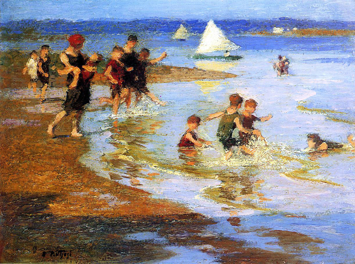 Edward Potthast Children at Play on the Beach - Hand Painted Oil Painting