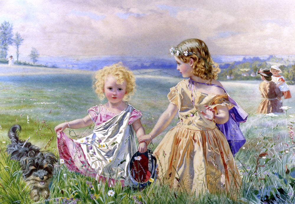 J Deane Simmons Children Garlanded With Flowers In A Meadow - Hand Painted Oil Painting