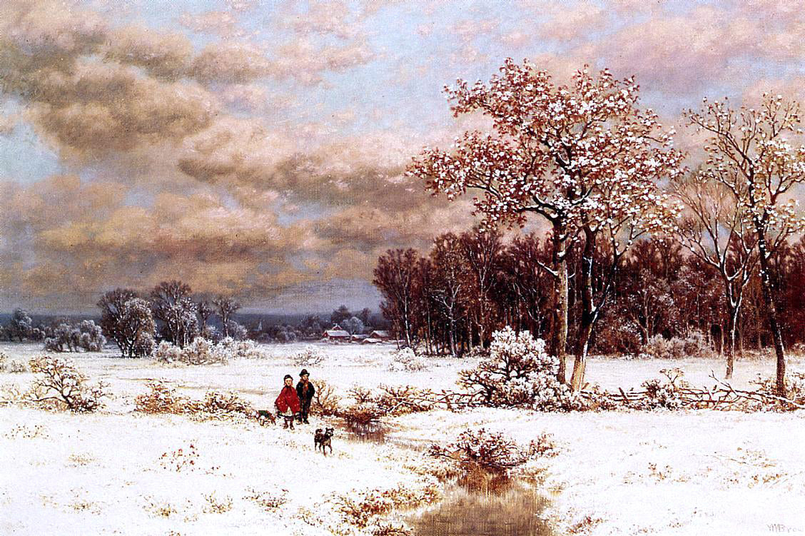  William Mason Brown Children in a Snowy Landscape - Hand Painted Oil Painting