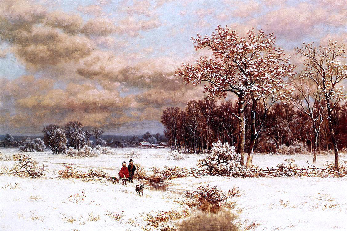 William Mason Brown Children in a Snowy Landscape - Hand Painted Oil Painting