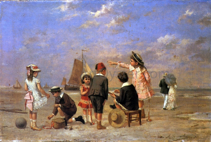 Albert Roosenboom Children on the Beach - Hand Painted Oil Painting