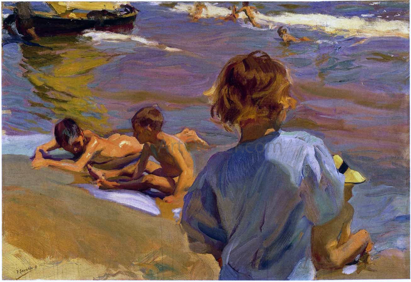 Joaquin Sorolla Y Bastida Children on the Beach, Valencia - Hand Painted Oil Painting