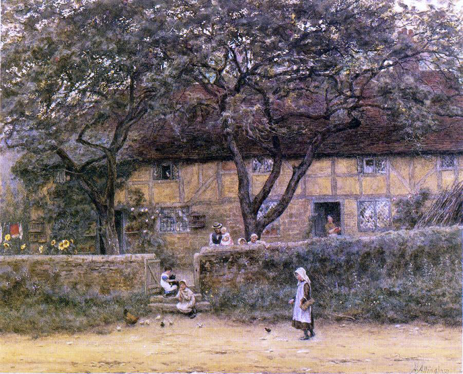 Helen Allingham Children Outside a Cottage - Hand Painted Oil Painting