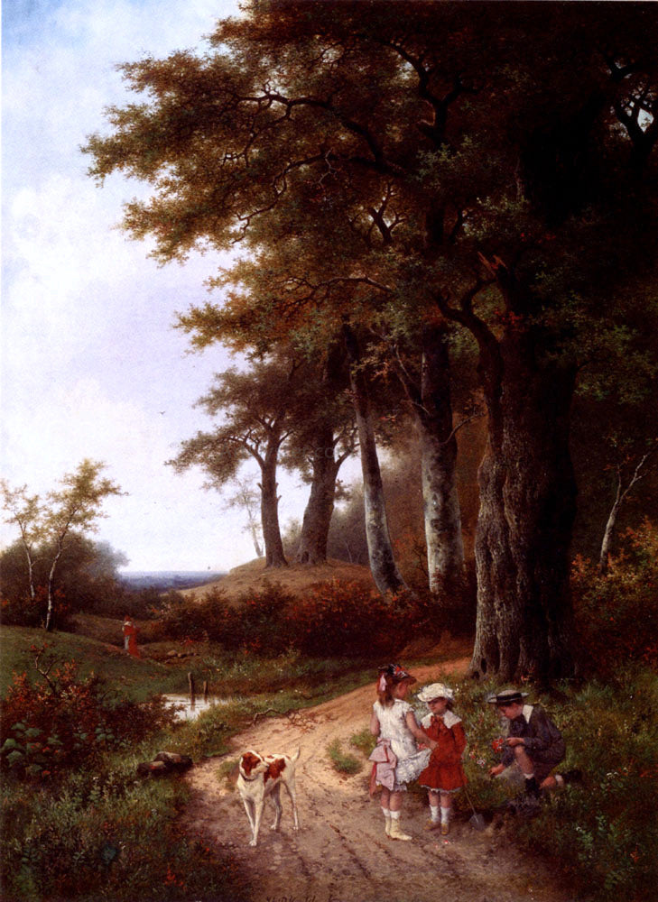 Hendrik Pieter Koekkoek Children Picking Flowers In A Park - Hand Painted Oil Painting