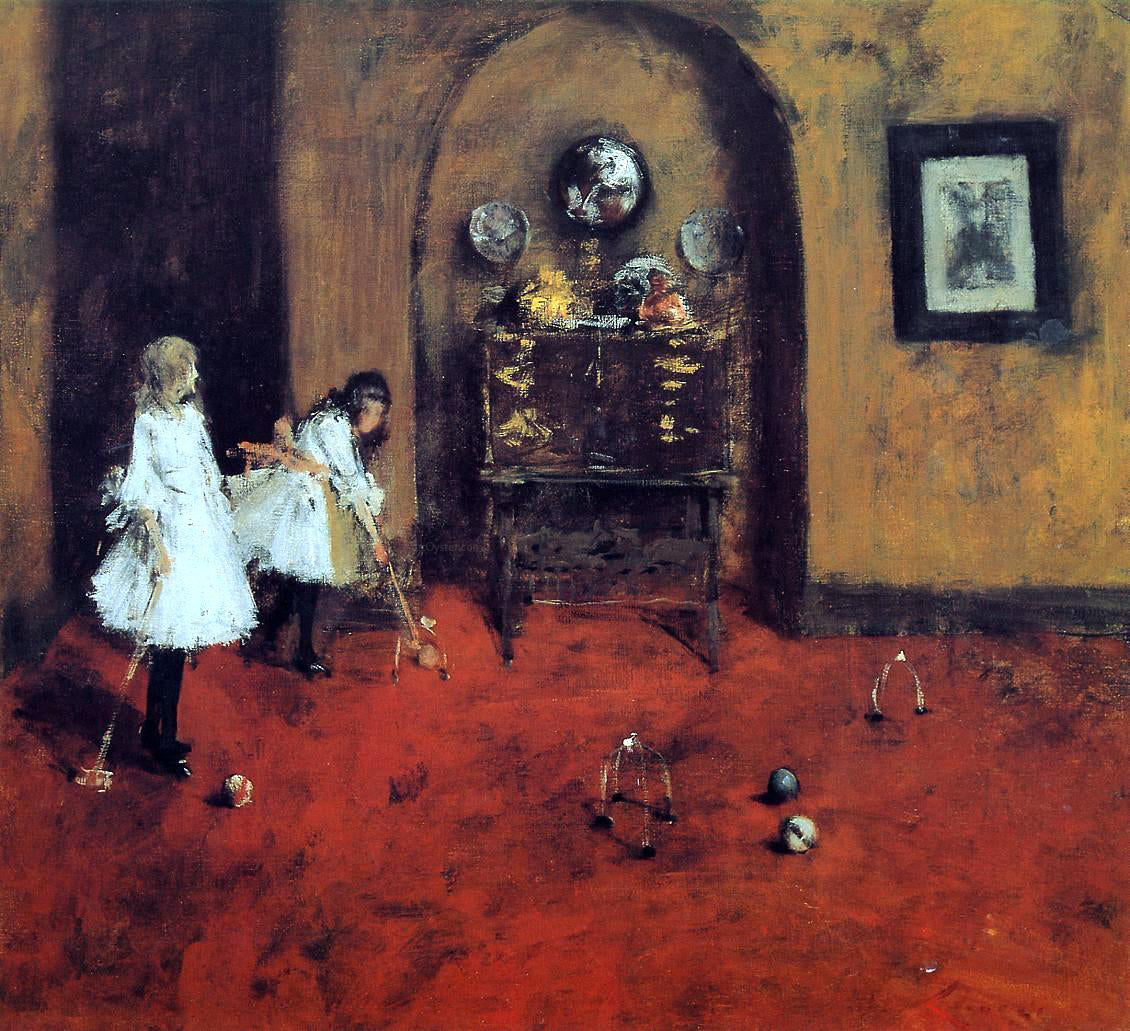 William Merritt Chase Children Playing Parlor Croquet (sketch) - Hand Painted Oil Painting