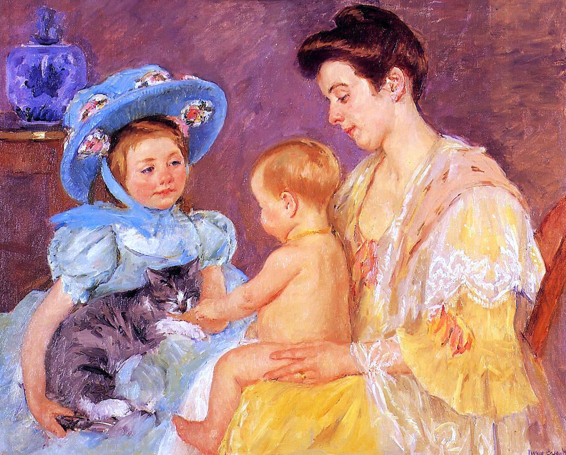 Mary Cassatt Children Playing with a Cat - Hand Painted Oil Painting