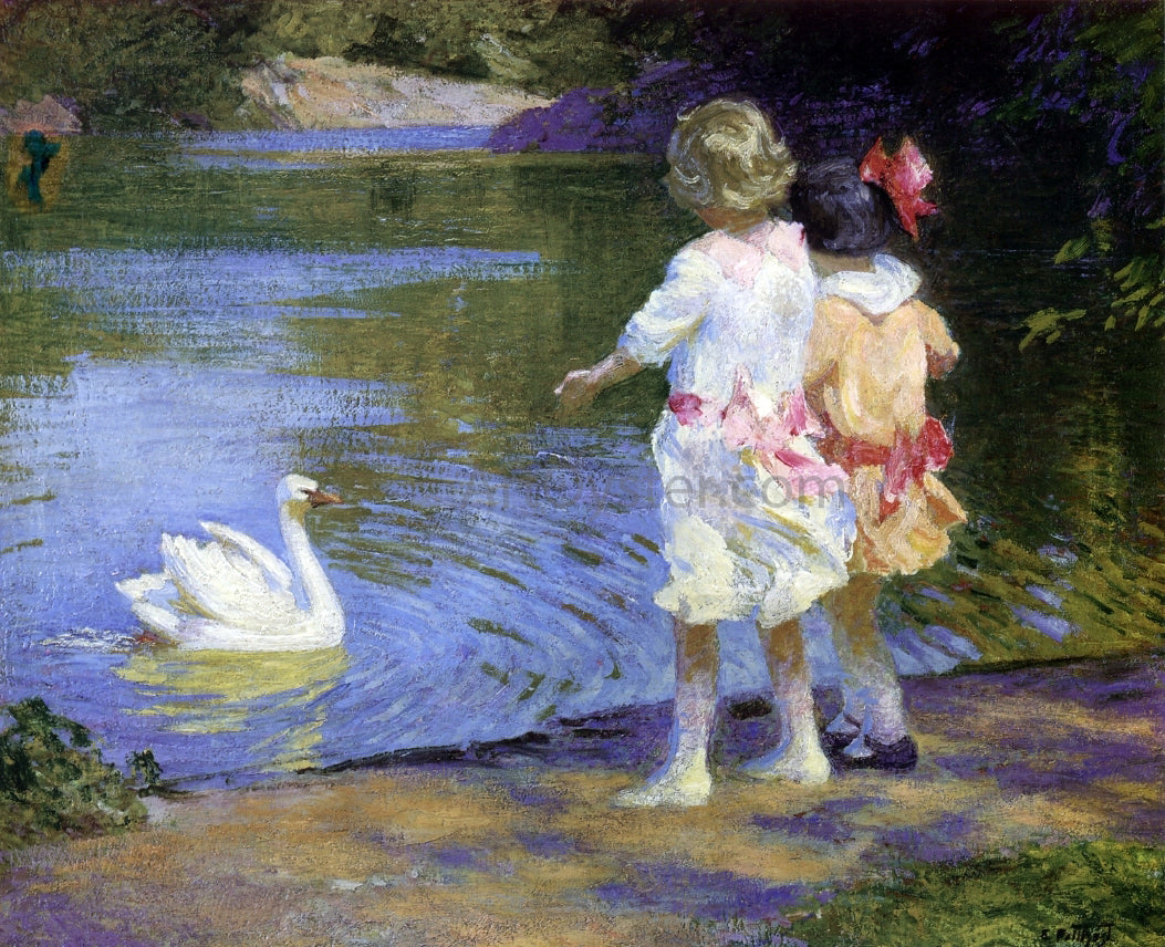 Edward Potthast Children with a Swan - Hand Painted Oil Painting