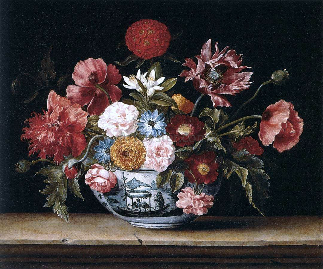 Jacques Linard Chinese Bowl with Flowers - Hand Painted Oil Painting