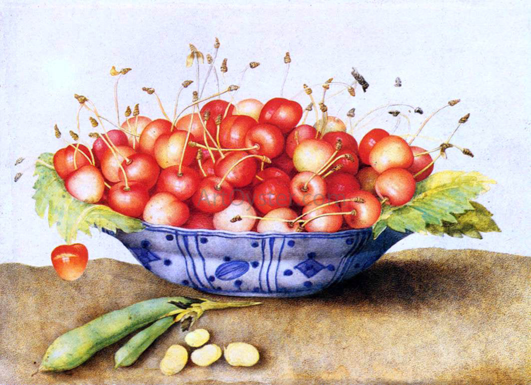 Giovanna Garzoni Chinese Porcelain Plate with Cherries - Hand Painted Oil Painting
