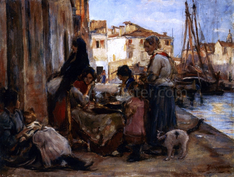 Alessandro Zezzos Chioggiotte Lundo il Pontile - Hand Painted Oil Painting