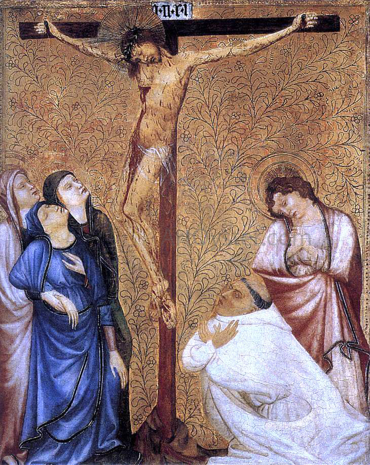 Jean De beaumetz Christ on the Cross with a Praying Carthusian Monk - Hand Painted Oil Painting