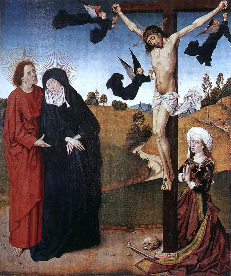 Master the Virgin Christ on the Cross with Mary, John and Mary Magdalene - Hand Painted Oil Painting