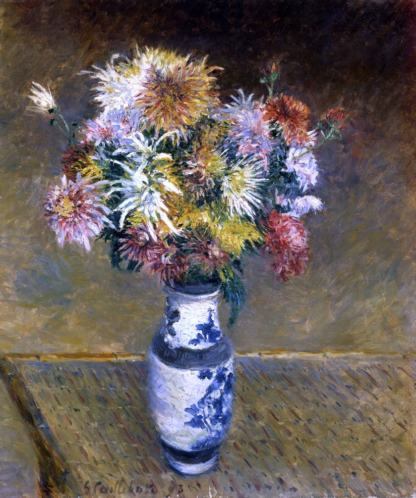 Gustave Caillebotte Chrysanthemums in a Vase - Hand Painted Oil Painting